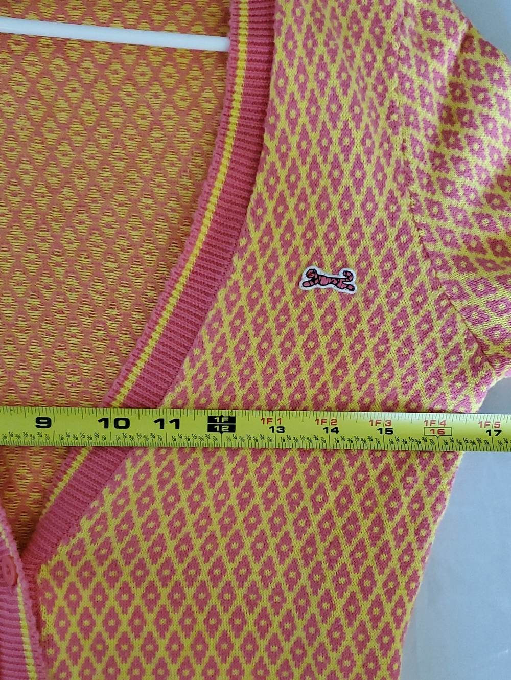 Le Tigre Yellow and Pink Diamond-Pattern Cardigan. Small. - Picture 9 of 12